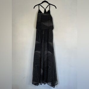 Gypsy 05 Silk Geometric Stripe Silk Maxi Dress Spaghetti Straps Size XS